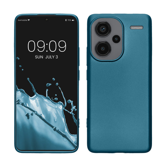 kwmobile Handyhülle für Xiaomi Redmi Note 13 Pro+ 5G / Redmi Note 13 Pro Plus 5G Hülle - Silikon Case metallisch schimmernd - Schutzhülle Cover - Metallic Karibikblau Metallic Karibikblau  