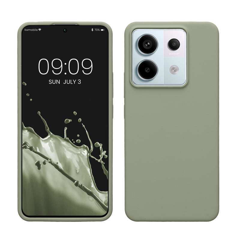 kwmobile Handyhülle für Xiaomi Redmi Note 13 Pro 5G / Poco X6 5G Hülle - Case Silikon - Kabelloses Laden - Schutzhülle Cover in Graugrün Graugrün  