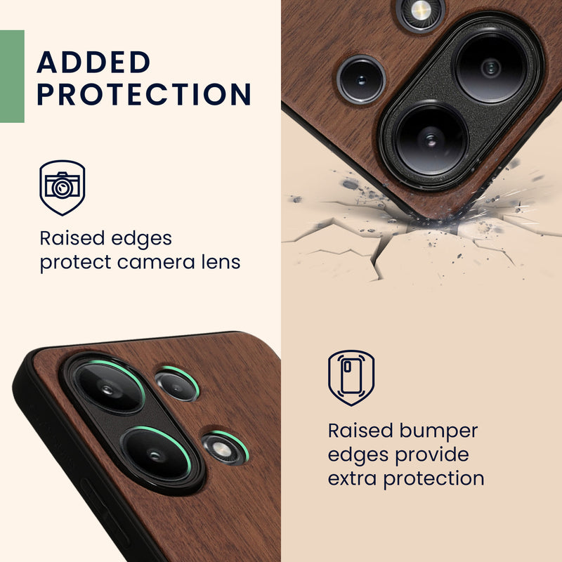 Holz Hardcase mit TPU Bumper für Xiaomi Redmi Note 13 4G Kompass Vintage