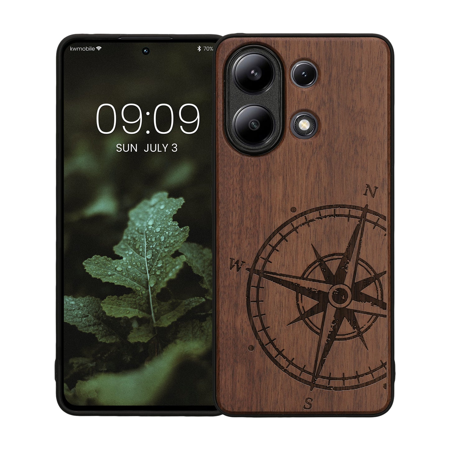 Holz Hardcase mit TPU Bumper für Xiaomi Redmi Note 13 4G Kompass Vintage