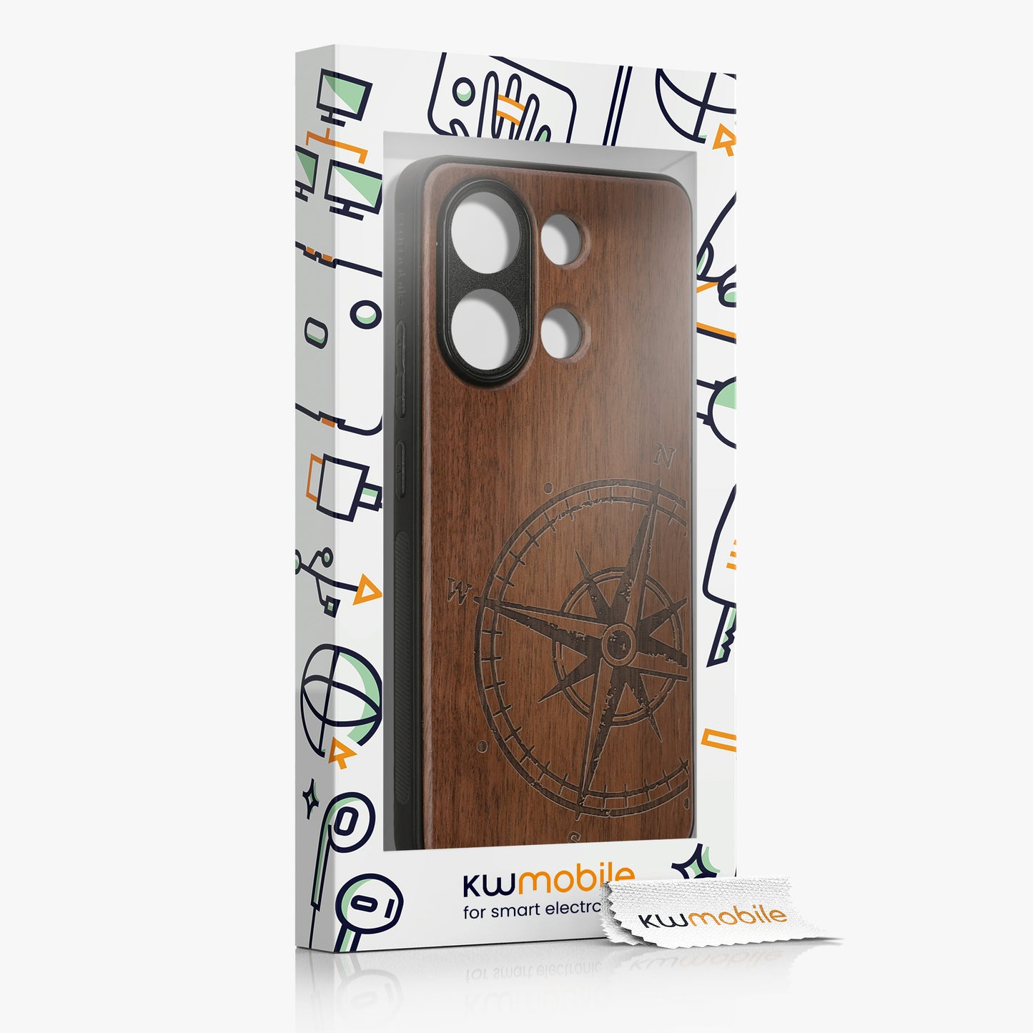 Holz Hardcase mit TPU Bumper für Xiaomi Redmi Note 13 4G Kompass Vintage