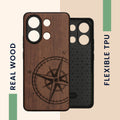 Holz Hardcase mit TPU Bumper für Xiaomi Redmi Note 13 4G Kompass Vintage