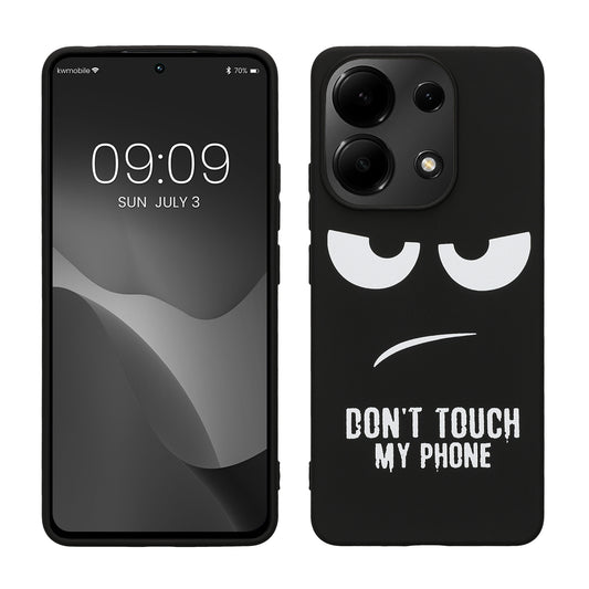 kwmobile Hülle kompatibel mit Xiaomi Redmi Note 13 4G - Handyhülle Silikon Case - Don't touch my Phone Weiß Schwarz Weiß  [dsg01]