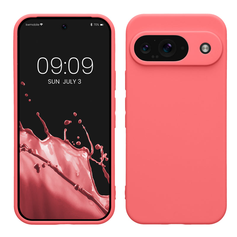 kwmobile Handyhülle für Google Pixel 9 Hülle - weiches Handy Silikon Case - Schutzhülle Cover - Neon Koralle Neon Koralle  
