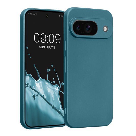 kwmobile Handyhülle für Google Pixel 9 Hülle - weiche Silikon Case metallisch schimmernd - Schutzhülle Cover - Metallic Karibikblau Metallic Karibikblau  