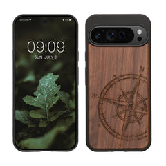 Google Pixel 9 Pro XL stoßfestes Hardcase mit TPU Bumper Holz Kompass