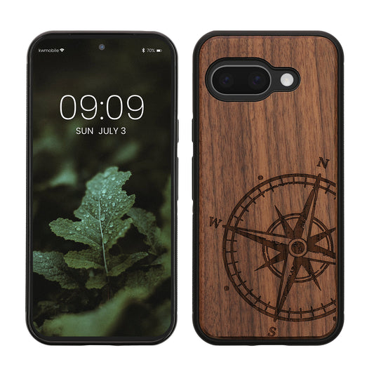 kwmobile Handyhülle für Google Pixel 9a Hülle Holz - Case mit TPU Bumper - Stoßfestes Hardcase - Schutzhülle Cover in Dunkelbraun Dunkelbraun  [dsg01]
