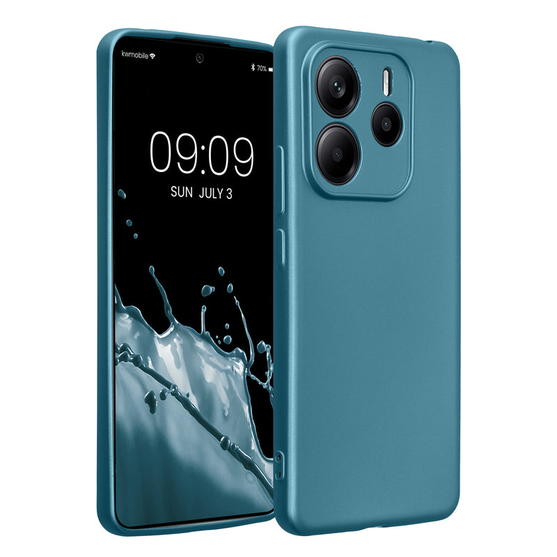 kwmobile Handyhülle für Xiaomi Redmi Note 14 5G (Nicht für 4G) Hülle - weiche Silikon Case metallisch schimmernd - Schutzhülle Cover - Metallic Karibikblau Metallic Karibikblau  