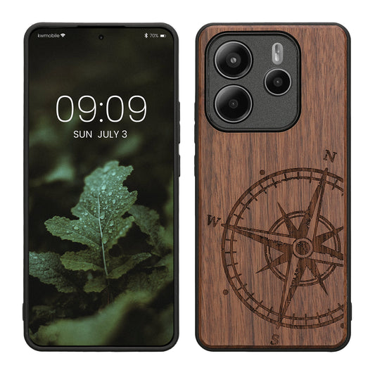 kwmobile Handyhülle für Xiaomi Redmi Note 14 5G (Nicht für 4G) Hülle Holz - Case mit TPU Bumper - Stoßfestes Hardcase - Schutzhülle Cover in Dunkelbraun Dunkelbraun  [dsg01]