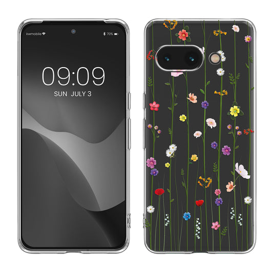 kwmobile Case kompatibel mit Google Pixel 9a - Hülle Silikon transparent Wildblumen Ranke Mehrfarbig Transparent Mehrfarbig  [dsg01]