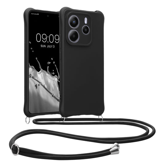 kwmobile Necklace Case kompatibel mit Xiaomi Redmi Note 14 5G (Nicht für 4G) Hülle - Cover mit Kordel zum Umhängen - Silikon Schutzhülle Schwarz matt Schwarz matt  