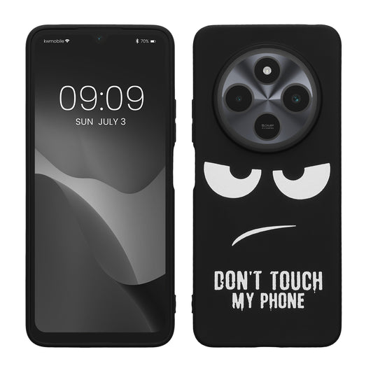 kwmobile Hülle kompatibel mit Xiaomi Redmi 14C / Poco C75 - Handyhülle Silikon Case - Don't touch my Phone Weiß Schwarz Weiß  [dsg01]