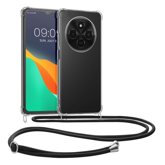 kwmobile Necklace Case kompatibel mit Xiaomi Redmi 14C / Poco C75 Hülle - Silikon Cover mit Handykette - Band Handyhülle Transparent Schwarz Transparent  [dsg01]