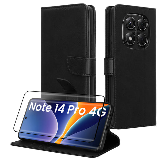 kwmobile Kunstleder Handyhülle kompatibel mit Xiaomi Redmi Note 14 Pro 4G Hülle - Brieftaschen Schutzhülle aus PU-Leder mit Displayschutz und RFID-Schutz - Schwarz Schwarz  