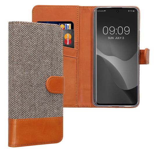 kwmobile Wallet Case kompatibel mit Xiaomi Redmi Note 14 Pro+ 5G / Redmi Note 14 Pro Plus 5G - Hülle mit Ständer - Handyhülle Kartenfächer Hellgrau Braun Hellgrau  [dsg01]