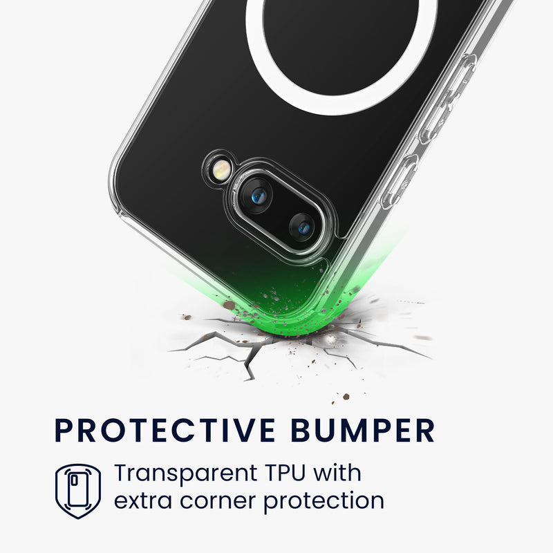 Google Pixel 9a transparente Handyhülle mit TPU Bumper mit MagSafe und Eckenschutz