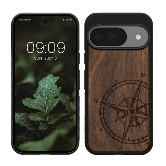 kwmobile Handyhülle für Google Pixel 10 / Pixel 10 Pro Hülle Holz - Case mit TPU Bumper - Stoßfestes Hardcase - Schutzhülle Cover in Dunkelbraun Dunkelbraun  [dsg01]