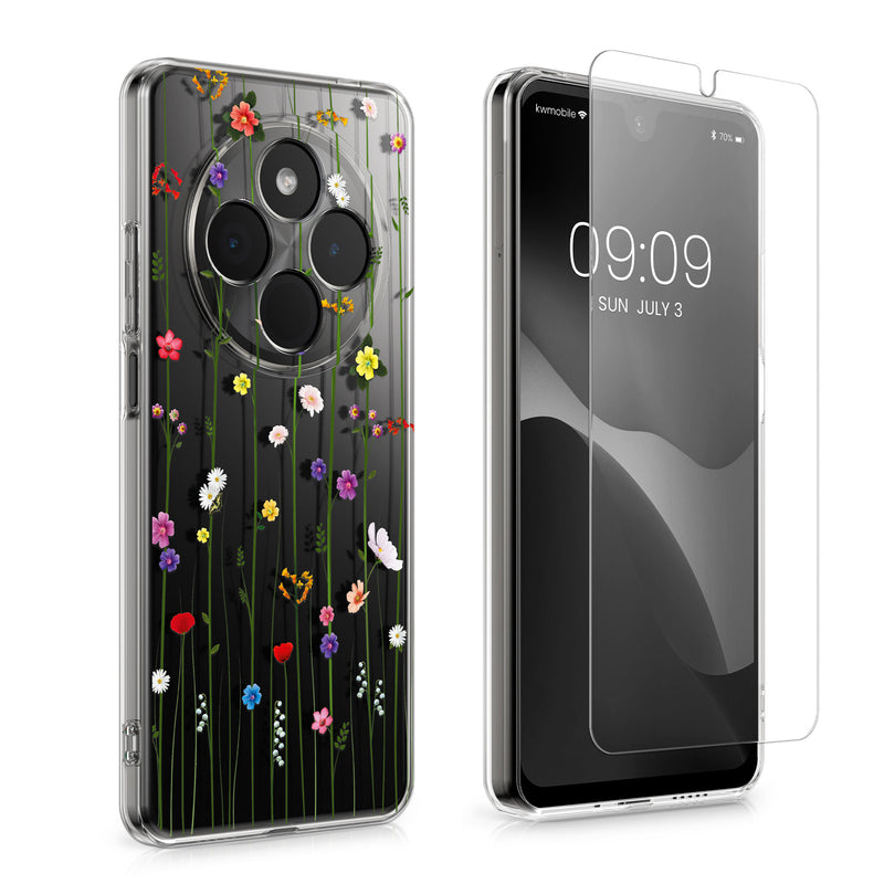 Xiaomi Redmi 14C / Poco C75 transparente Handyhülle mit Glas Displayschutz Wildblumen