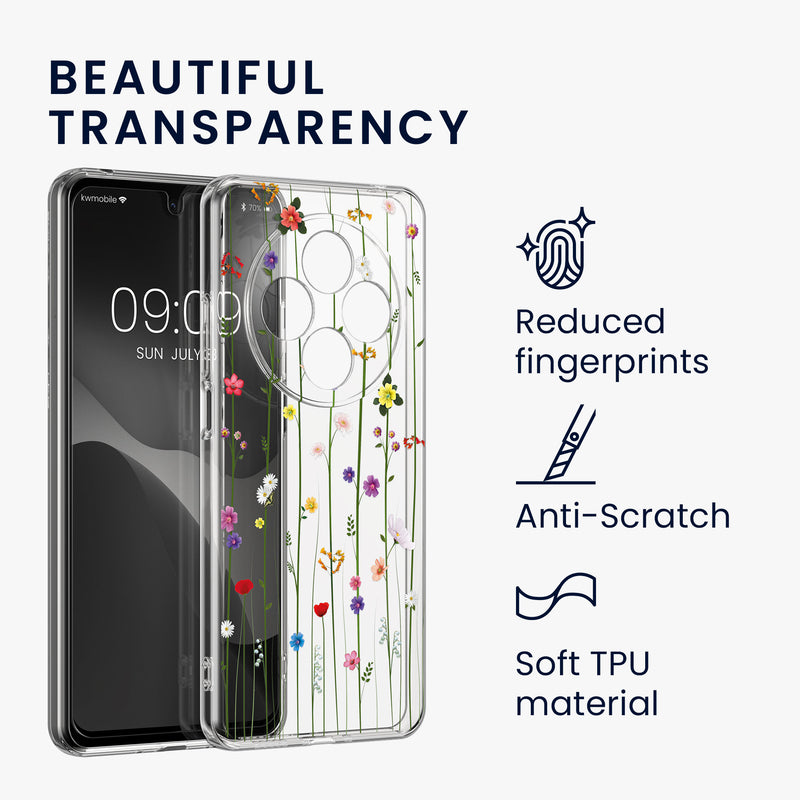 Xiaomi Redmi 14C / Poco C75 transparente Handyhülle mit Glas Displayschutz Wildblumen