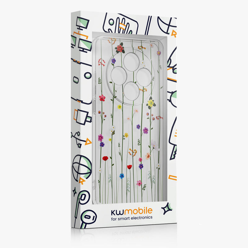Xiaomi Redmi 14C / Poco C75 transparente Handyhülle mit Glas Displayschutz Wildblumen