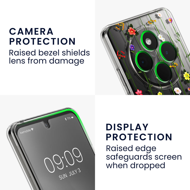 Xiaomi Redmi 14C / Poco C75 transparente Handyhülle mit Glas Displayschutz Wildblumen