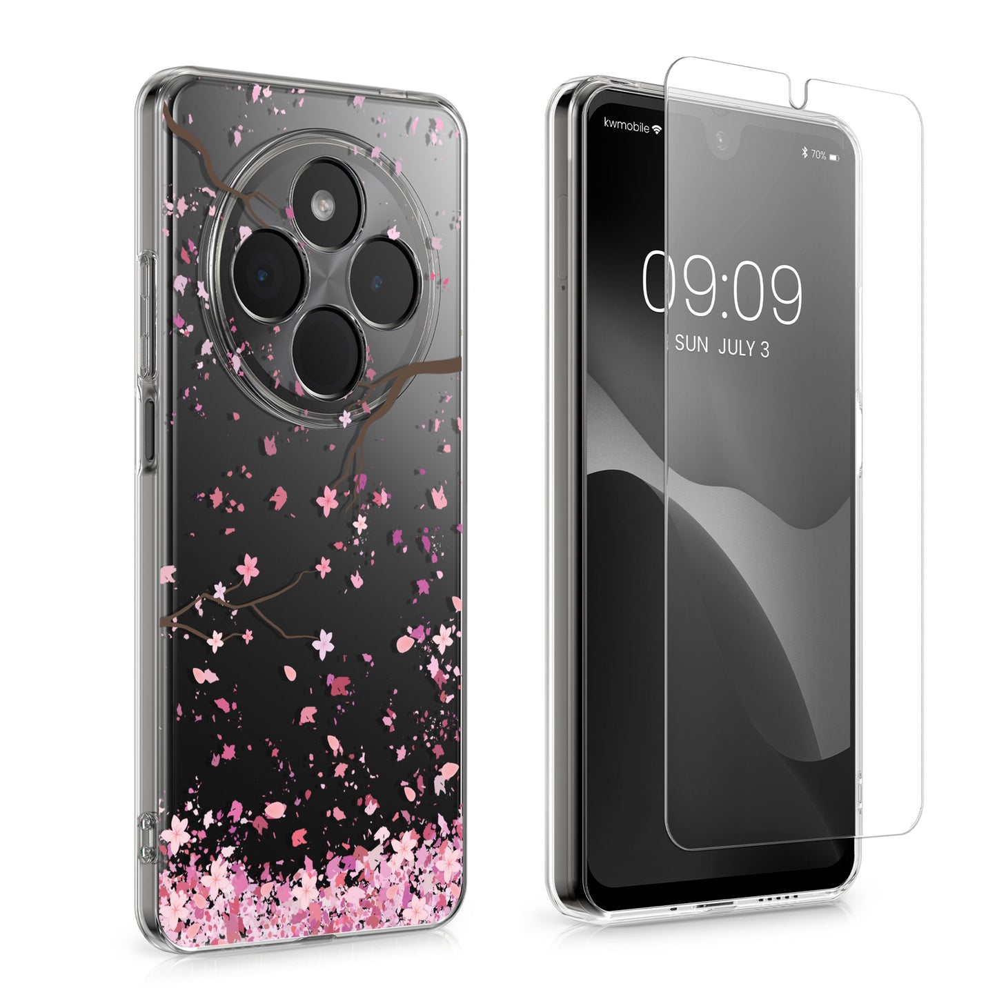 Xiaomi Redmi 14C / Poco C75 transparente Handyhülle mit Glas Displayschutz Wildblumen