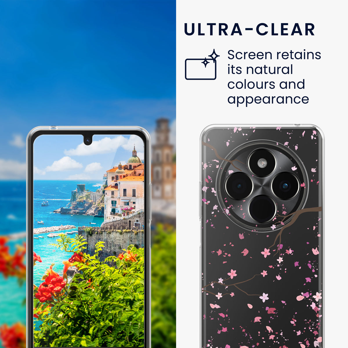 Xiaomi Redmi 14C / Poco C75 transparente Handyhülle mit Glas Displayschutz Wildblumen
