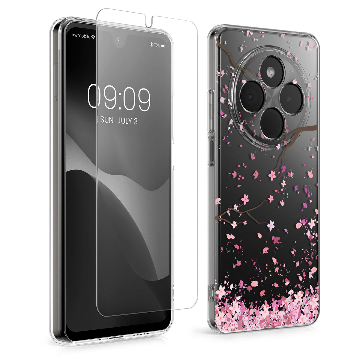 Xiaomi Redmi 14C / Poco C75 transparente Handyhülle mit Glas Displayschutz Wildblumen