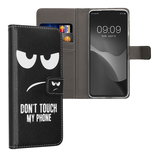 kwmobile Wallet Case kompatibel mit Xiaomi Redmi 14C / Poco C75 Hülle - Cover mit Ständer und Kartenfächern - Don't touch my Phone Weiß Schwarz Weiß  [dsg01]