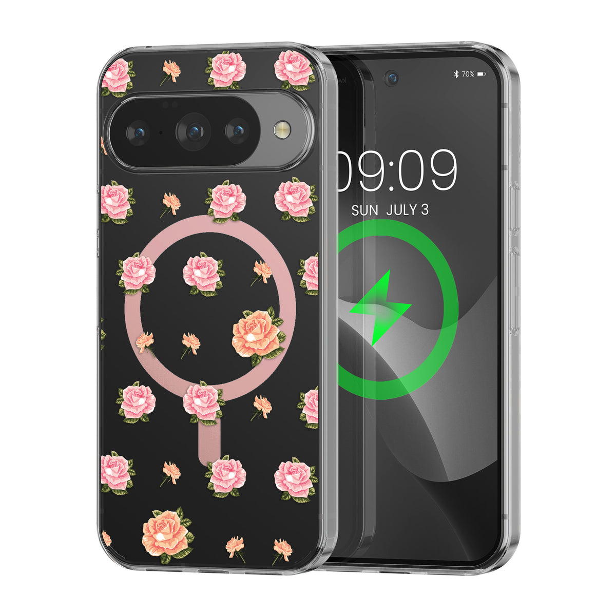 kwmobile kristallklares Hardcase kompatibel mit Google Pixel 10 / Pixel 10 Pro Hülle - kompatibel mit MagSafe - Acryl-Hülle mit TPU Case - Vintage Rosen Rosa  [dsg04]