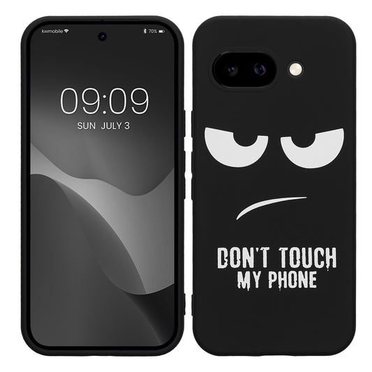 kwmobile Hülle kompatibel mit Google Pixel 9a - Handyhülle Silikon Case - Don't touch my Phone Weiß Schwarz Weiß  [dsg01]