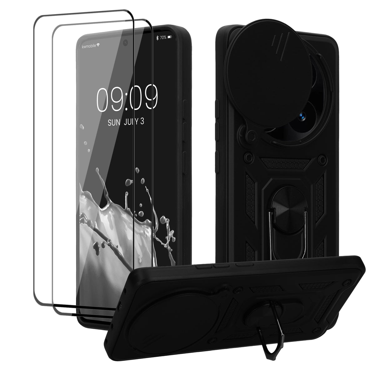 Xiaomi Redmi Note 14 Pro 5G / Poco X7 Handyhülle mit Ringhalter und 2 Schutzfolien