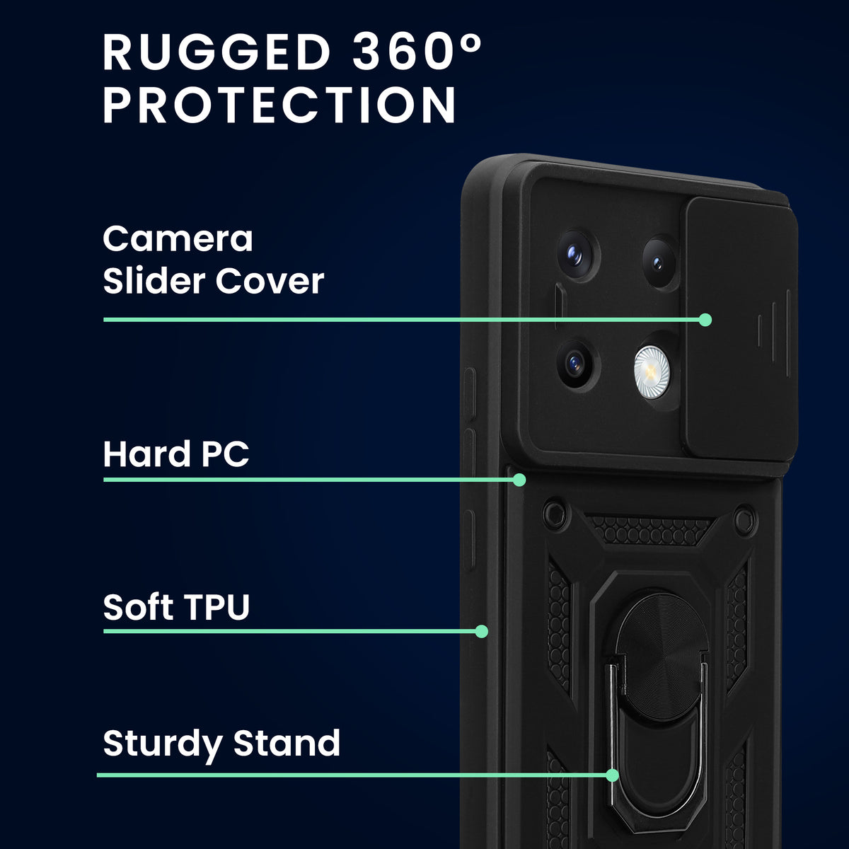 Xiaomi Redmi Note 13 Pro 5G / Poco X6 5G Handyhülle mit Ringhalter und Kameraabdeckung + 2x Schutzfolie