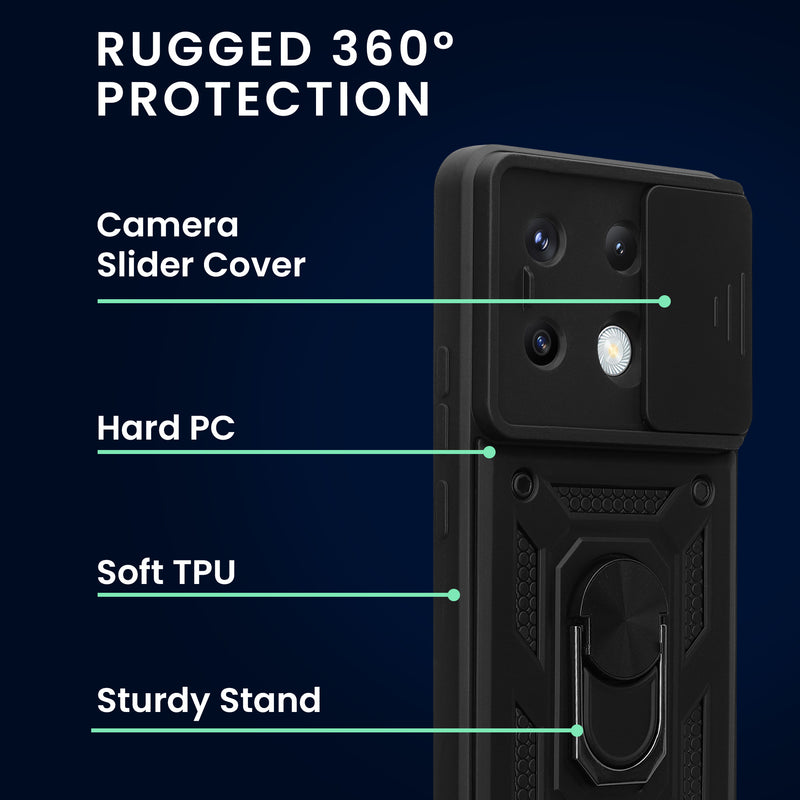 Xiaomi Redmi Note 13 Pro 5G / Poco X6 5G Handyhülle mit Ringhalter und Kameraabdeckung + 2x Schutzfolie
