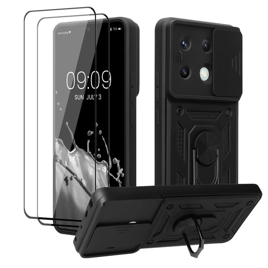 kwmobile Hülle für Xiaomi Redmi Note 13 Pro 5G / Poco X6 5G Case - Handyhülle mit 2 Schutzfolien - Kameraabdeckung und Ringhalter - Robustes Cover