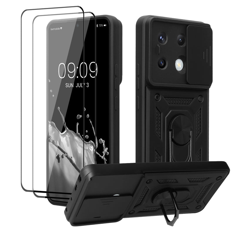 Xiaomi Redmi Note 13 Pro 5G / Poco X6 5G Handyhülle mit Ringhalter und Kameraabdeckung + 2x Schutzfolie