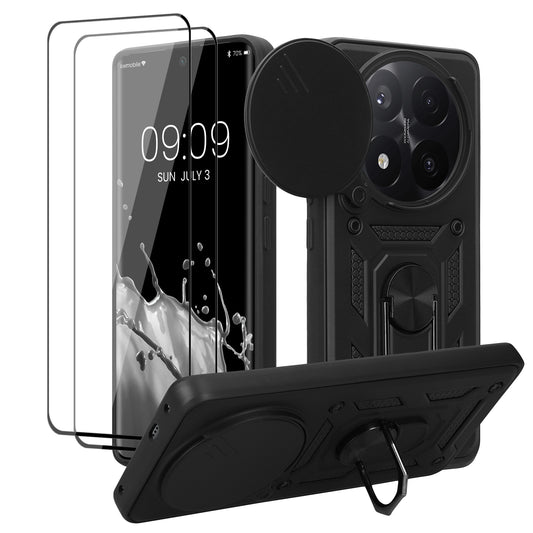 kwmobile Hülle für Xiaomi Redmi Note 14 Pro+ 5G / Redmi Note 14 Pro Plus 5G Case - Handyhülle mit 2 Schutzfolien - Kameraabdeckung und Ringhalter - Robustes Cover