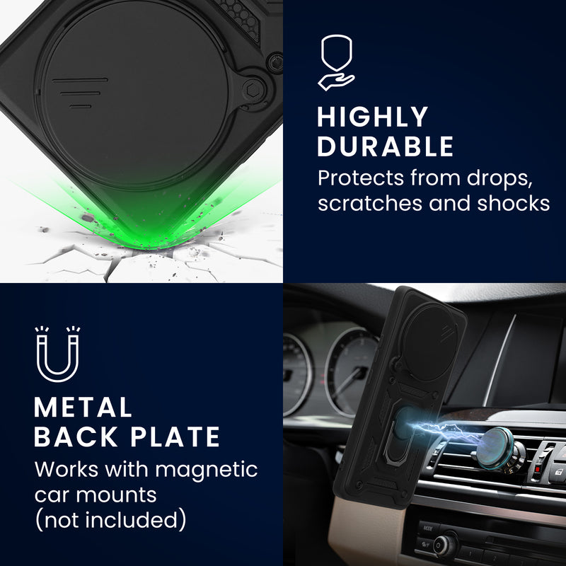 kwmobile Hülle für Xiaomi Redmi Note 14 Pro+ 5G / Redmi Note 14 Pro Plus 5G Case - Handyhülle mit 2 Schutzfolien - Kameraabdeckung und Ringhalter - Robustes Cover