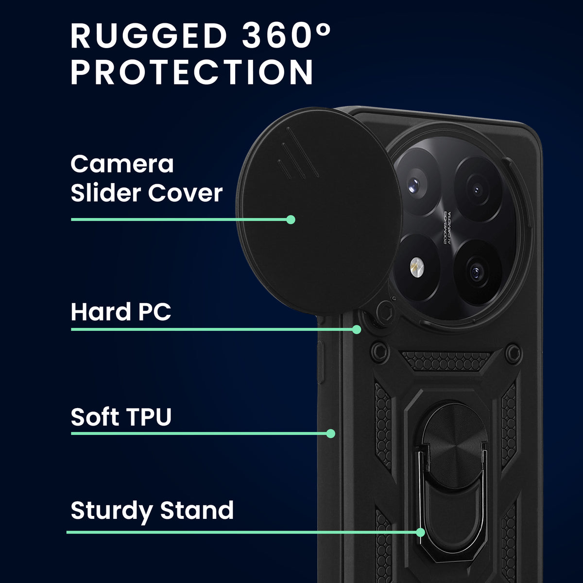 kwmobile Hülle für Xiaomi Redmi Note 14 Pro+ 5G / Redmi Note 14 Pro Plus 5G Case - Handyhülle mit 2 Schutzfolien - Kameraabdeckung und Ringhalter - Robustes Cover