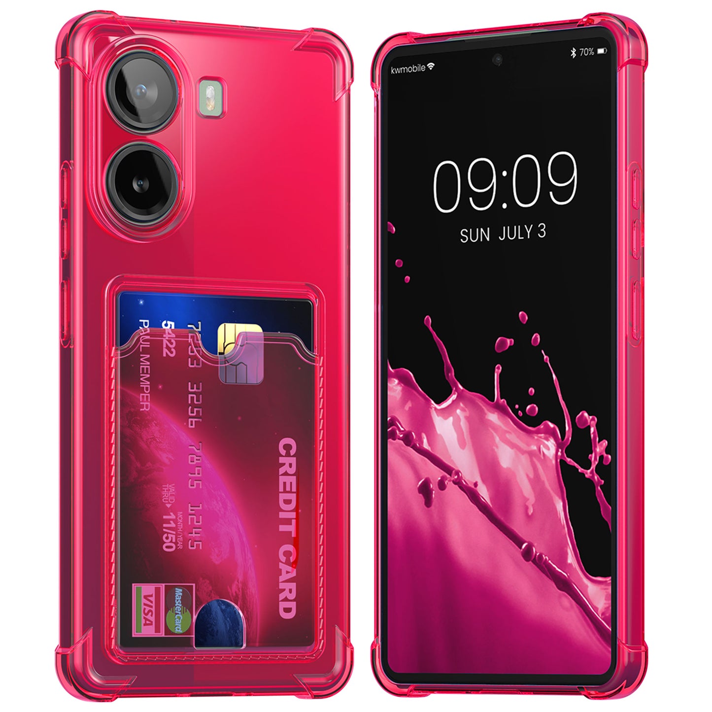 kwmobile Hülle mit Kartenfach kompatibel mit Xiaomi Poco X7 Pro 5G - Handyhülle Poco X7 Pro 5G mit Kartenfach - Soft Case - Schutzhülle in Neon Pink Neon Pink  