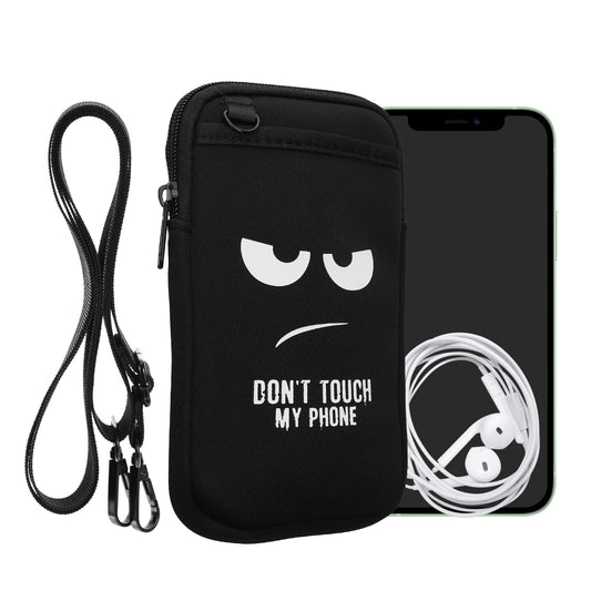 kwmobile Handytasche zum Umhängen für 7" Handy Tasche - Umhänge Tasche für Handy aus Neopren - Handyschutz mit Taschen - Don't touch my Phone