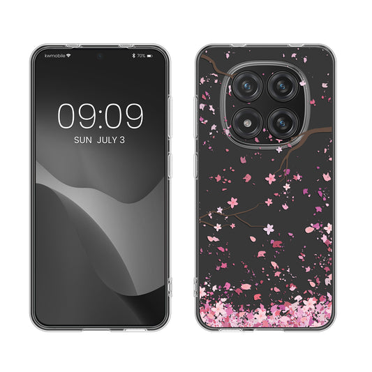 kwmobile Case kompatibel mit Xiaomi Redmi Note 15 Pro 5G - Hülle Silikon transparent Kirschblütenblätter Rosa Dunkelbraun Transparent Rosa  [dsg01]