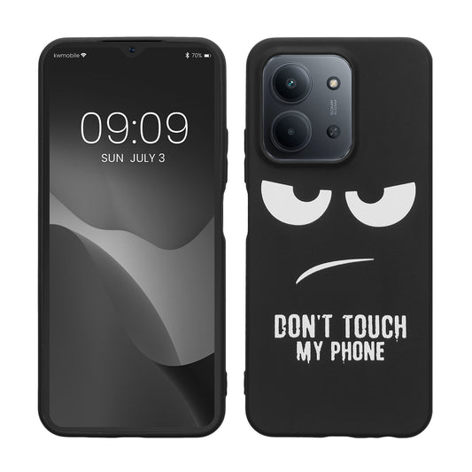 kwmobile Hülle kompatibel mit Xiaomi Redmi 15C / Poco C85 - Handyhülle Silikon Case - Don't touch my Phone Weiß Schwarz Weiß  [dsg01]