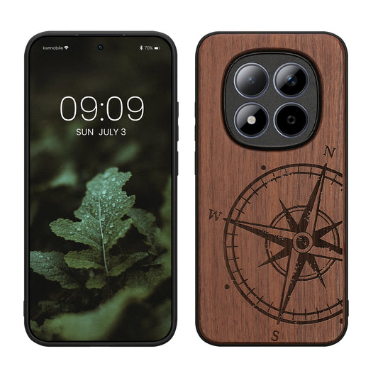 kwmobile Handyhülle für Xiaomi Redmi Note 15 Pro 5G Hülle Holz - Case mit TPU Bumper - Stoßfestes Hardcase - Schutzhülle Cover in Dunkelbraun Dunkelbraun  [dsg01]