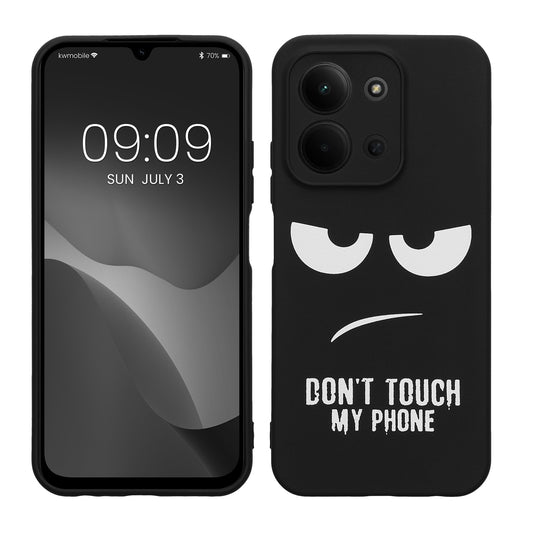 kwmobile Hülle kompatibel mit Xiaomi Redmi 15C 5G - Handyhülle Silikon Case - Don't touch my Phone Weiß Schwarz Weiß  [dsg01]