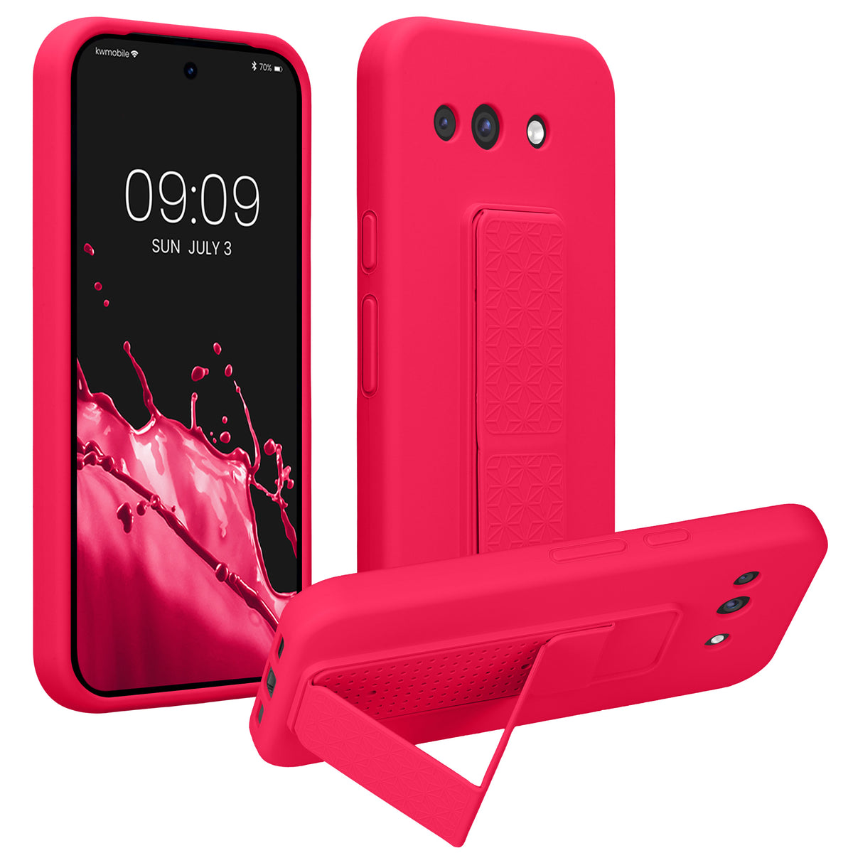 Google Pixel 10a Silikon Handyhülle mit Fingerhalter mit Ständer Neon Pink