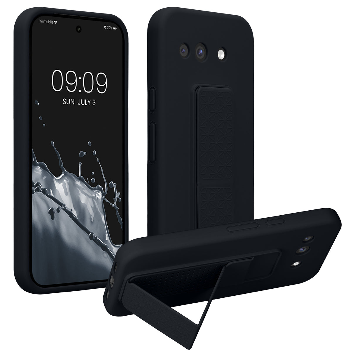 Google Pixel 10a Silikon Handyhülle mit Fingerhalter mit Ständer Heidelbeerblau