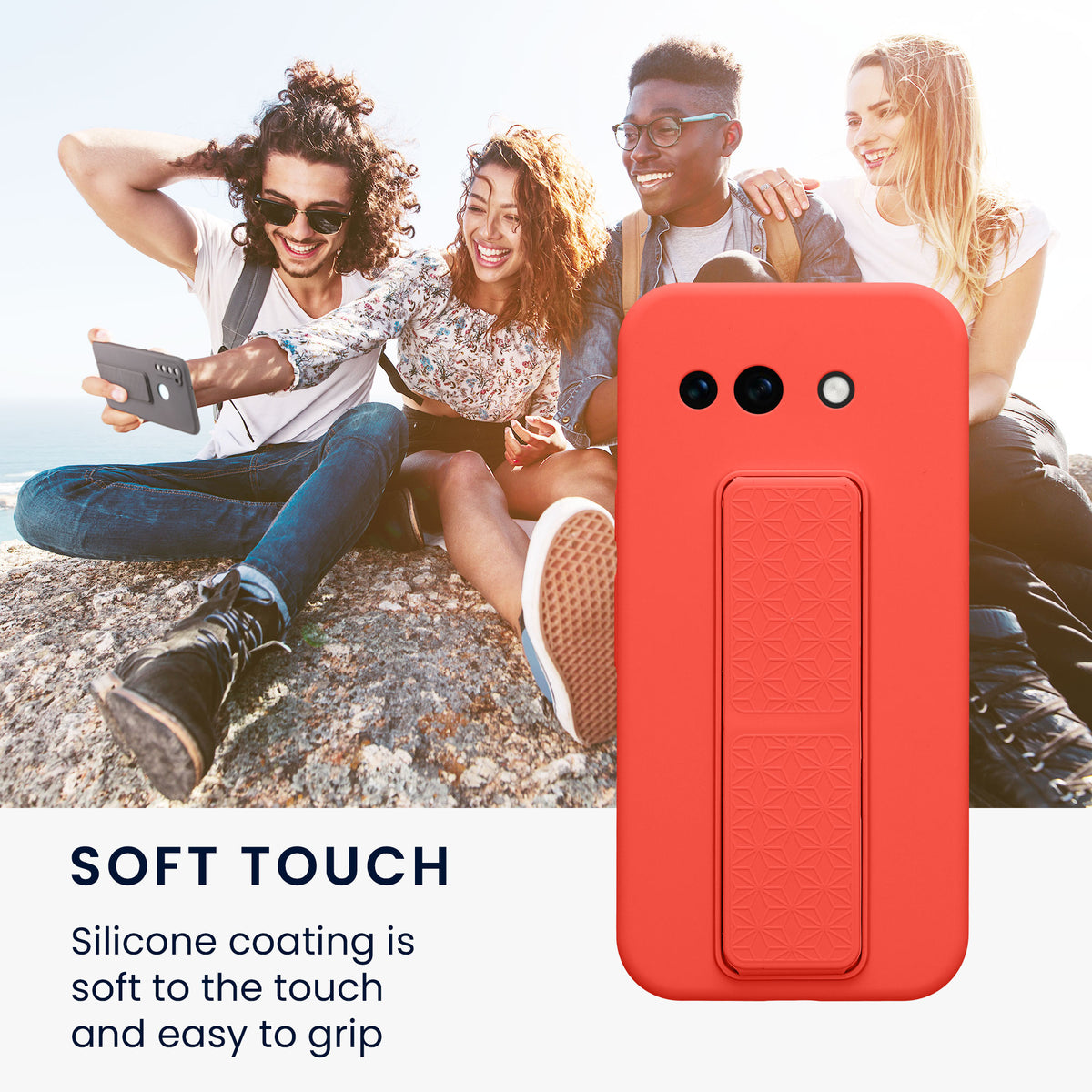 Google Pixel 10a Silikon Handyhülle mit Fingerhalter mit Ständer KWM0000215A009C