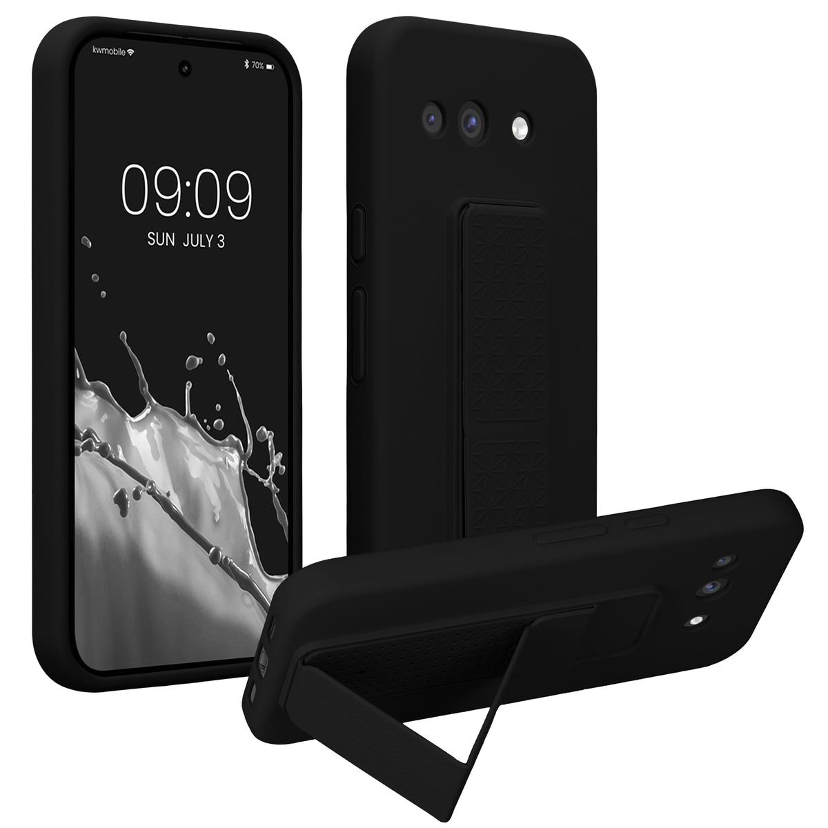 Google Pixel 10a Silikon Handyhülle mit Fingerhalter mit Ständer Schwarz