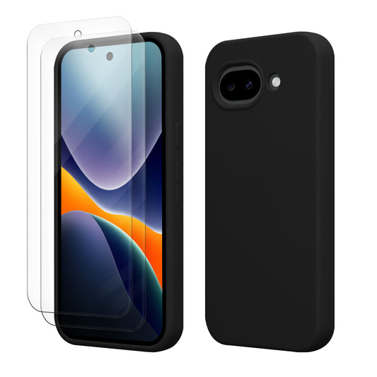 Google Pixel 10a Silikon Handyhülle + 2x Schutzglas Schwarz